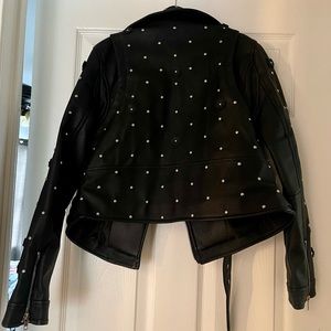 Silver beaded black leather jacket Size S